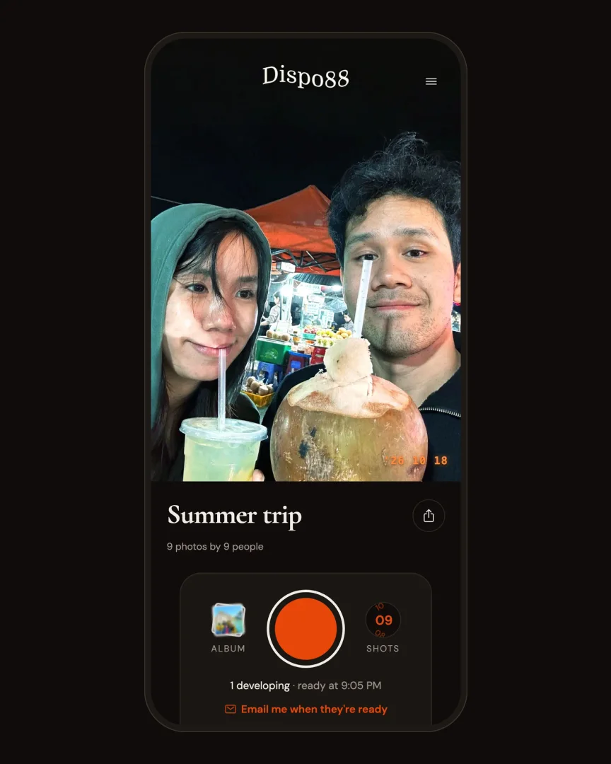 Photos developing on the Dispo88 camera page