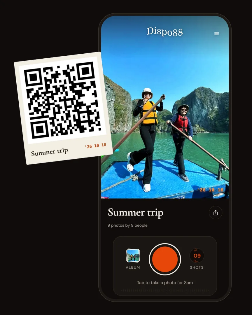 A phone opening a Dispo88 camera after scanning its QR code