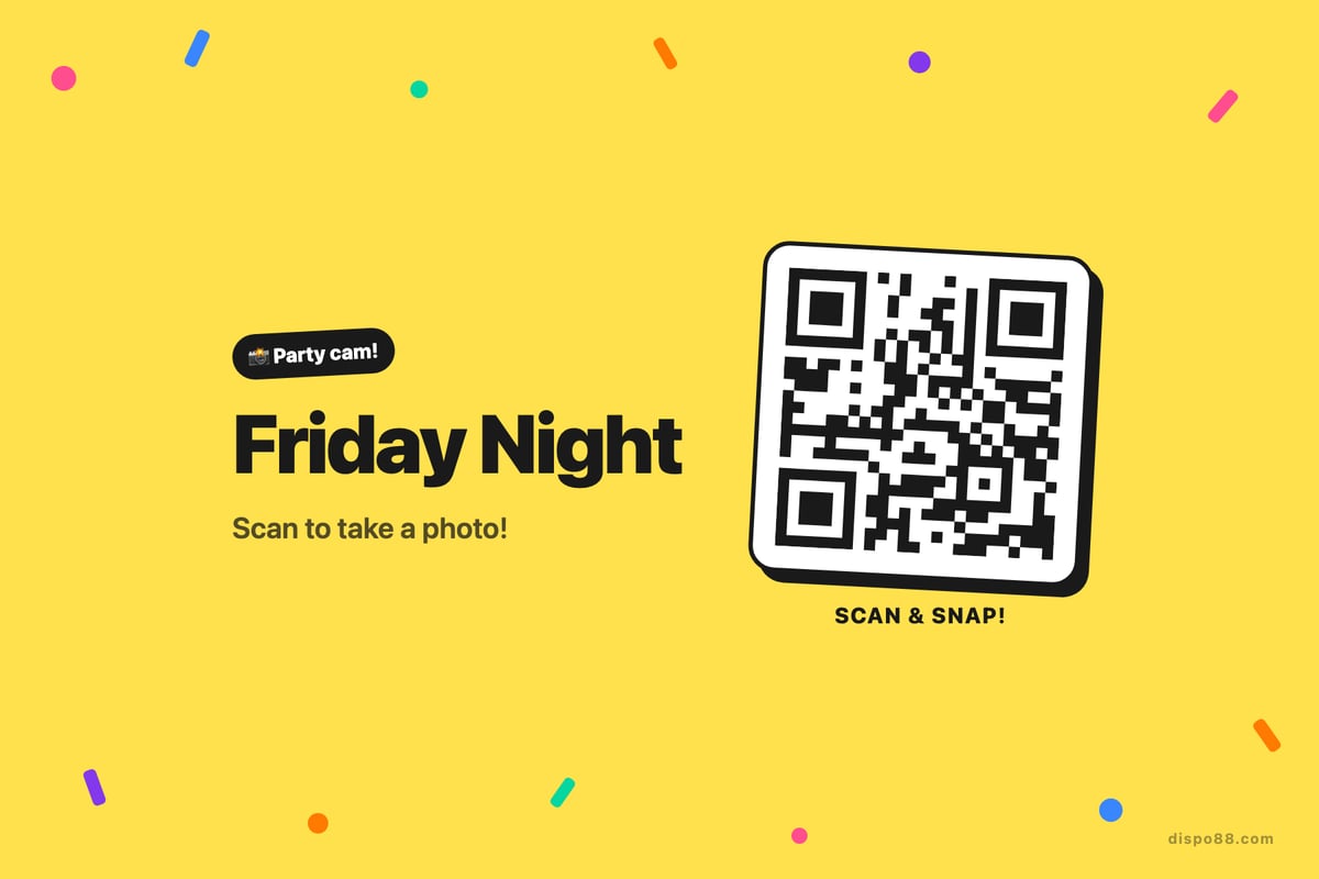 A printable Dispo88 QR poster in the party style